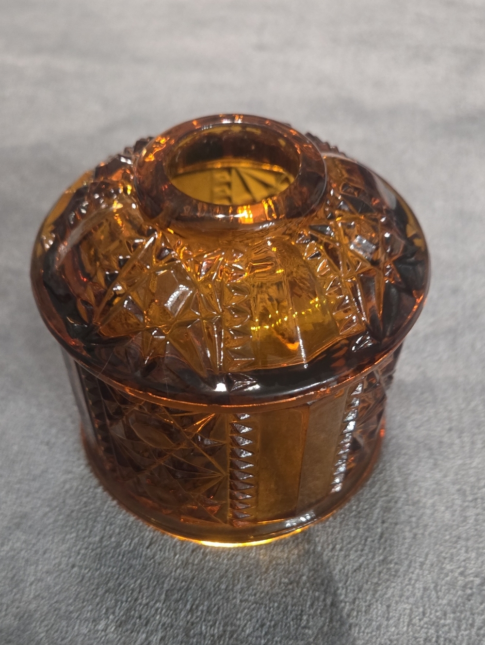 Vintage Indiana Glass Stars And Bars Fairy Lamp Cover Top Replacement Amber 4"